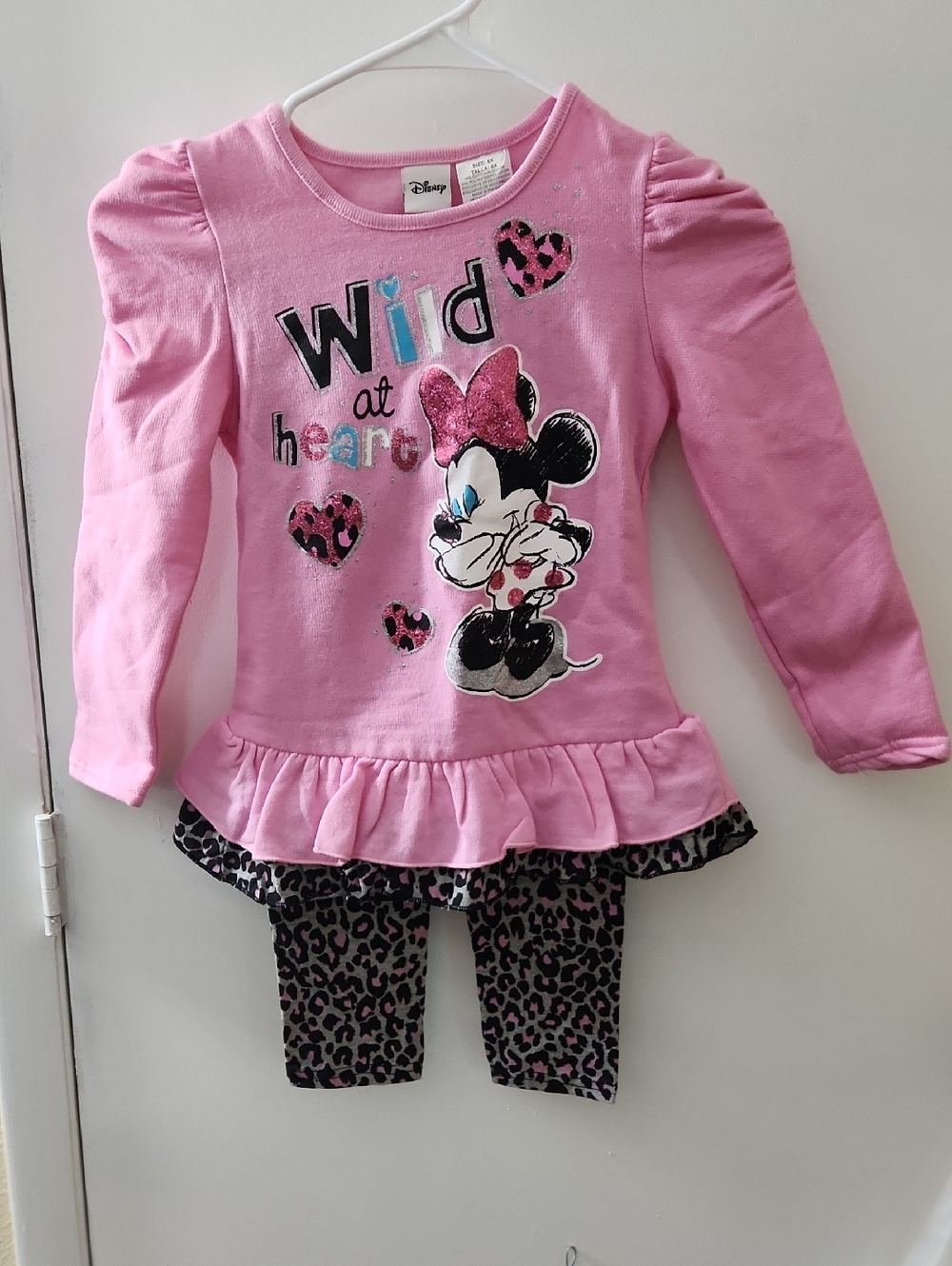 Disney Pink Minnie Mouse Ruffle Tunic with Leopard Leggings